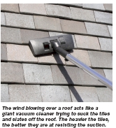 The wind blowing over a roof acts like a giant vacuum cleaner trying to suck the tiles and slates off the roof. The heavier the tiles, the better they are at resisting the suction.    